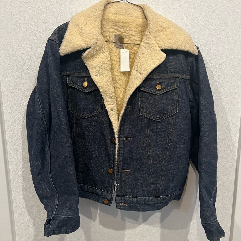 Vintage 70s Carhartt Sherpa Lined Denim Jacket 42 - image 1